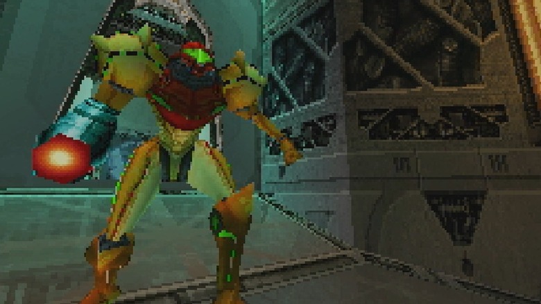 Samus Aran enters a hallway in Metroid Prime Hunters