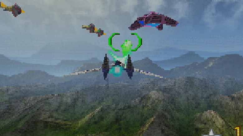 An Arwing approaches enemy ships in Star Fox Command