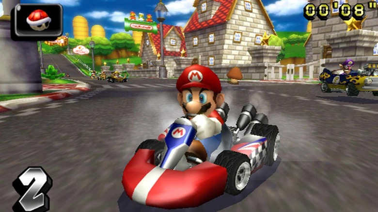 Mario turns a corner in Mario Kart Wii