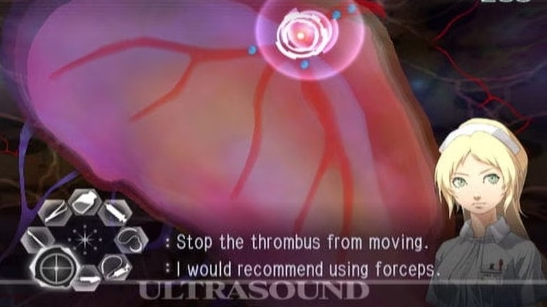 A nurse instructs Derek Stiles to use forceps on the thrombus in Trauma Center: Second Opinion