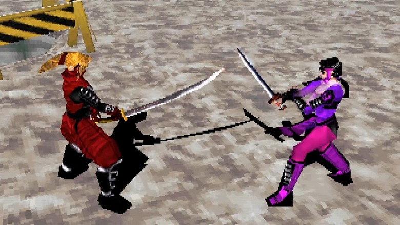 Two swordfighters squaring off in Bushido Blade