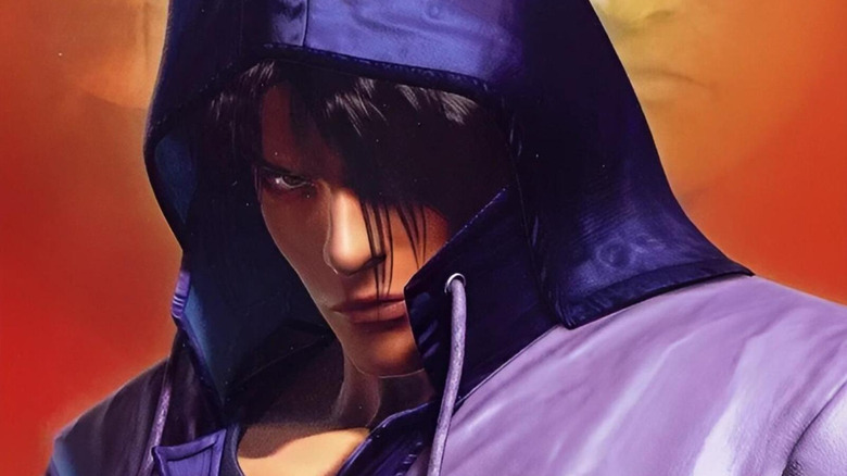 Jin Kazama looks from under a hood on the cover art for Tekken 4