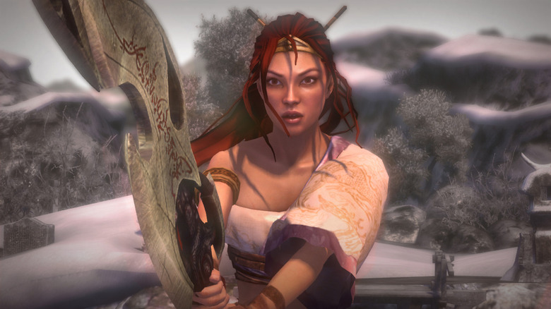 Nariko raises her sword in Heavenly Sword