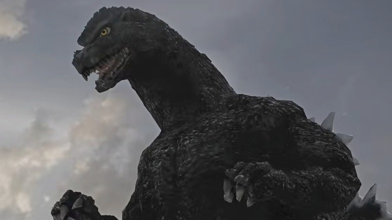 Godzilla looming over camera in 