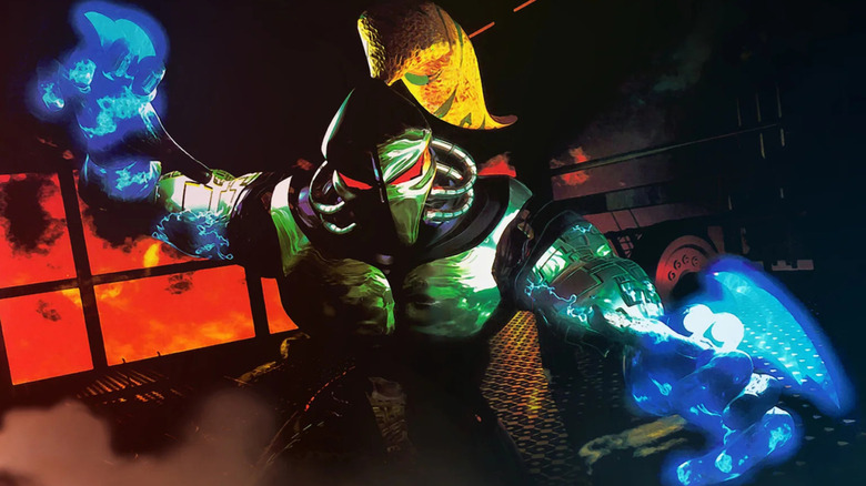 Fulgore's hands glow with blue energy on the cover art for Killer Instinct (1994)