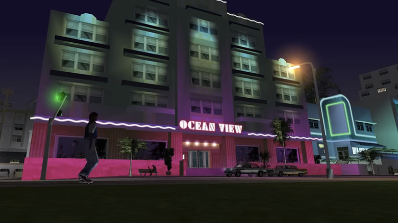 The Ocean View hotel is seen on Ocean Drive in Grand Theft Auto Vice City