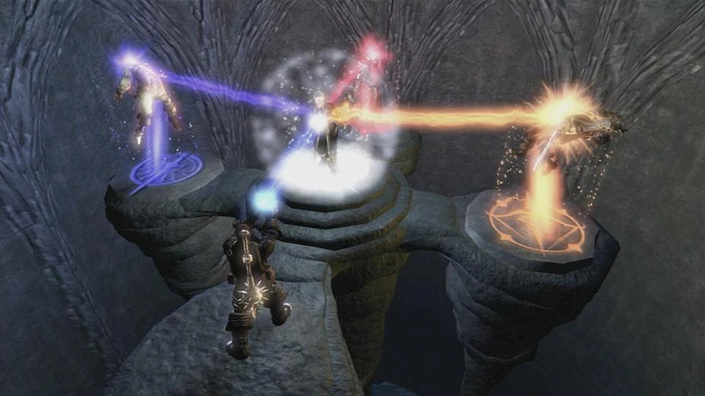 Sparrow confronts Lord Lucien as he's magically shielded in "Fable II" (2008)