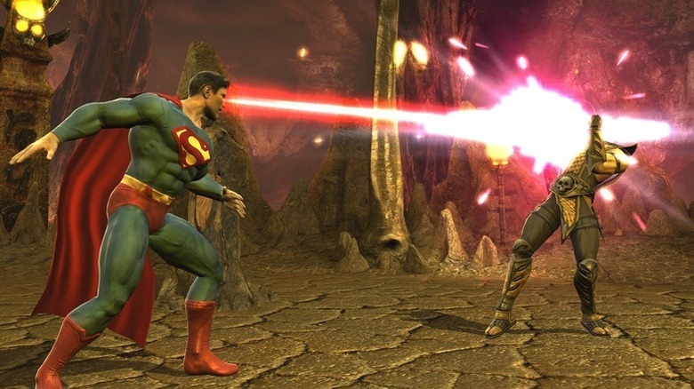 Superman blasts Scorpion with heat vision in Mortal Kombat vs. DC Universe