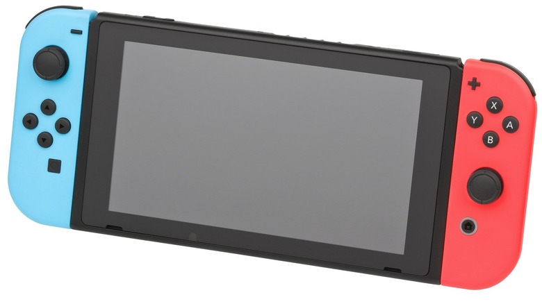 The Nintendo Switch handheld with its red and blue Joy-Cons paired