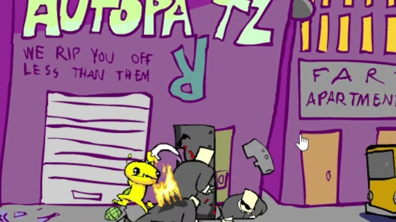 Alien Hominid fighting government agents