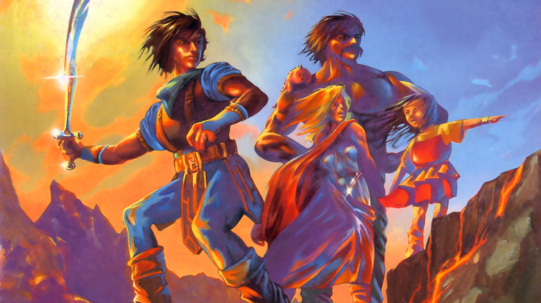 The Drasle family stands at the top of a mountain on the cover art for "Legacy of the Wizard" (1987)