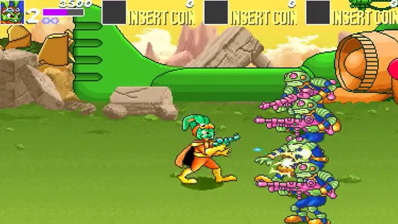 Bucky O'Hare blasts a group of toads with a raygun in Bucky O'Hare