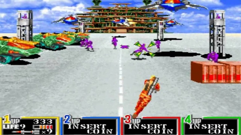 Duke charges at enemies on an airfield in G.I. Joe