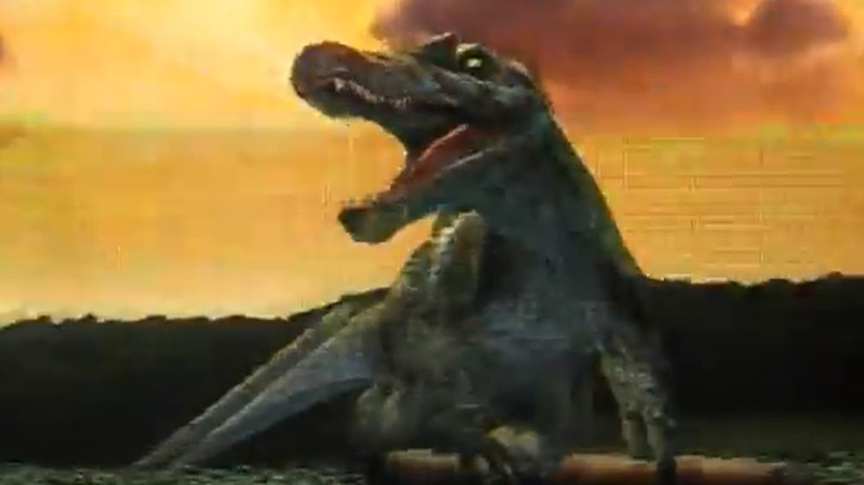 A grainy image of a dinosaur in the "Jurassic Park III" arcade cabinet (2001)