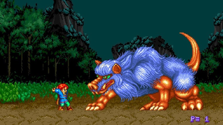 Willow Ufgood approaches a large wolf-like monster in "Willow" (1989)