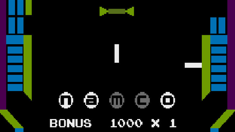 Two white paddles move across the colorful board in "Gee Bee" (1978)