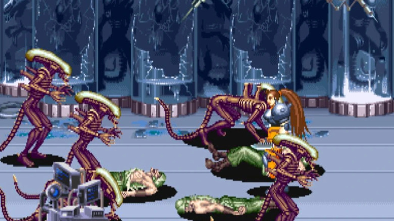 Linn Kurosawa faces a group of xenomorphs in "Alien vs. Predator" (1994)