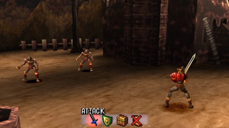 Dart fighting two soldiers in The Legend of Dragoon