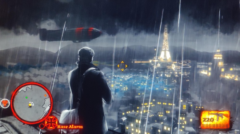 Sean looking over Paris in The Saboteur