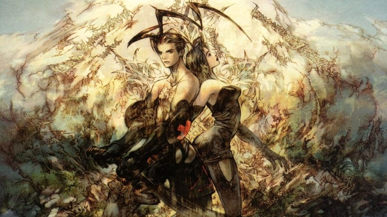 Ashley Riot leans on Callo Merlose on the cover art for Vagrant Story