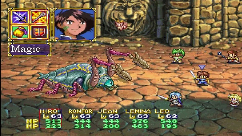 The party attacks a giant bug in Lunar 2: Eternal Blue Complete