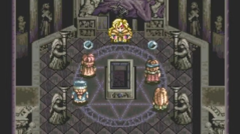 Dhaos confronts a group of heroes in a crypt in Tales of Phantasia