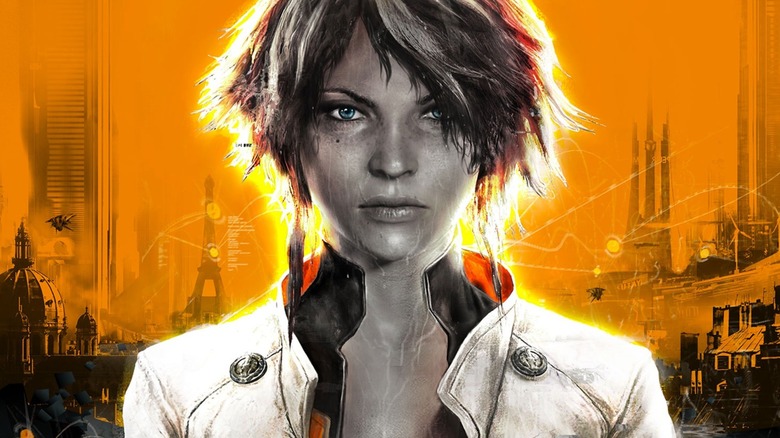 Nilin with Neo-Paris in the background on the cover art for Remember Me