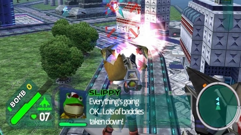 Fox McCloud fires his laser cannon in Star Fox: Assault