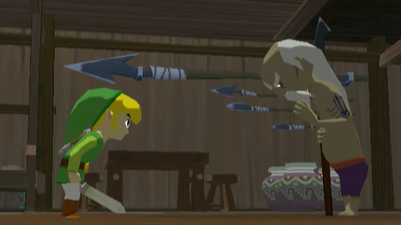 Link bowing to the weapons master in The Legend of Zelda: The WInd Waker