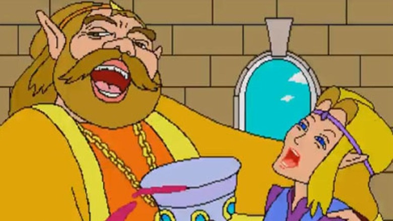 The King of Hyrule and Princess Zelda laugh in Zelda: Wand of Gamelon