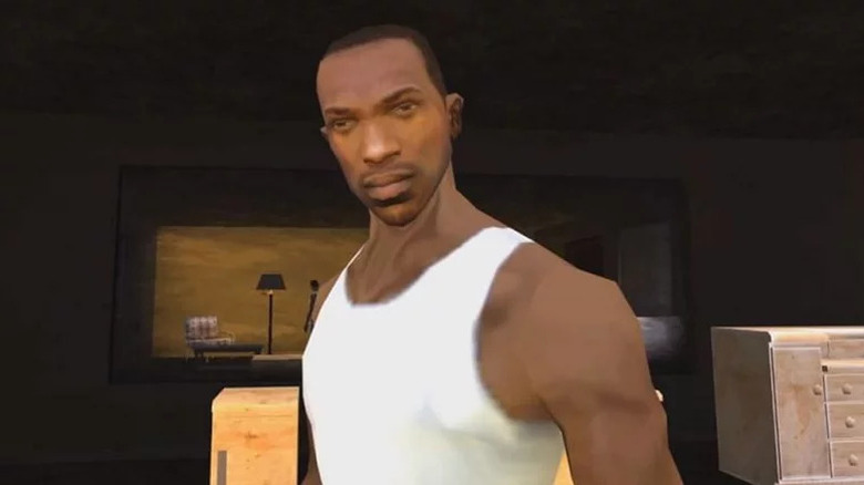 CJ wearing a tank top in GTA: San Andreas