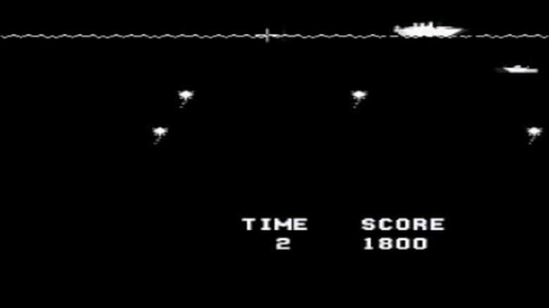 A submarine moves under a warship while avoiding sea mines in Sea Wolf