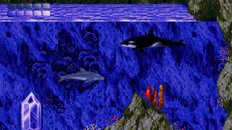 Ecco swims near an orca in Ecco the Dolphin