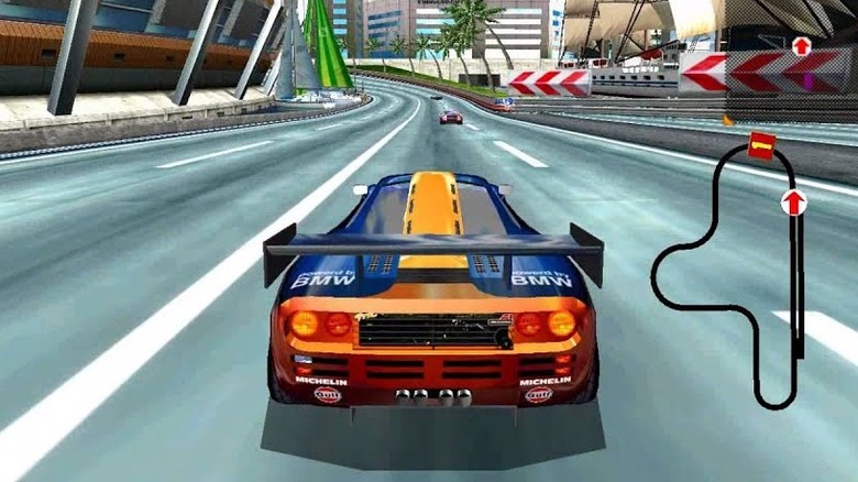 A BMW races through a tropical race track in Scud Race