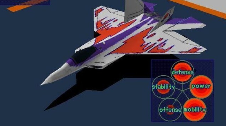 An F-22 sits in a hangar with its stats displayed in Air Combat