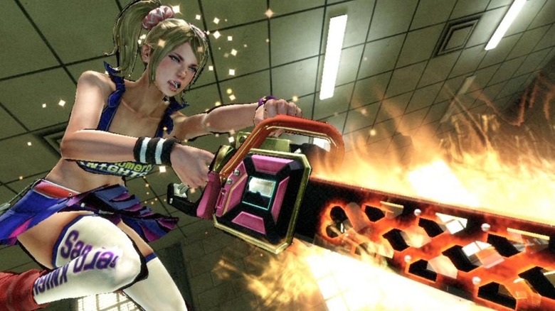 Juliet using a flaming chainsaw in "Lollipop Chainsaw"