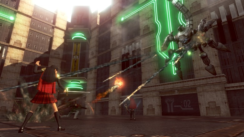 Deuce faces a robot firing missiles in Final Fantasy Type-0 HD