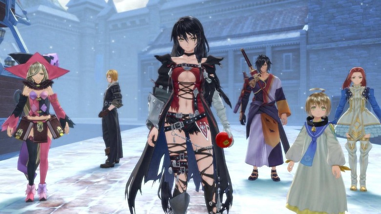 Velvet Crowe stands with her friends on a snowy dock in Tales of Berseria