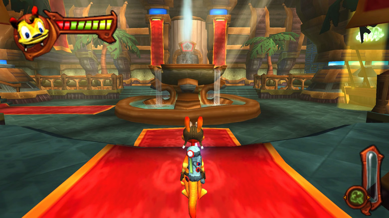 Daxter enters an ornate lobby with a fountain in Daxter