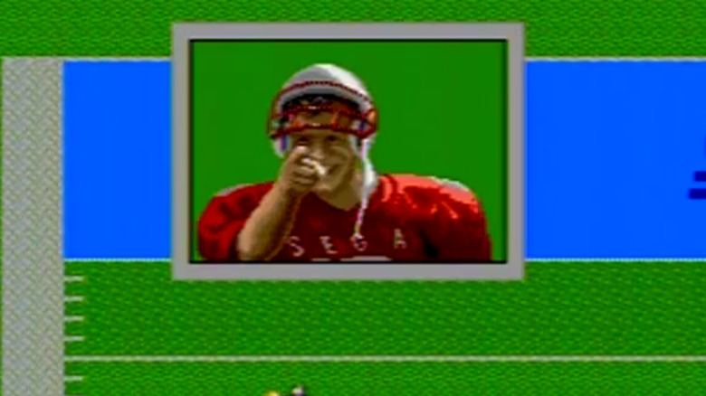 Joe Montana points at the player triumphantly in Joe Montana Football