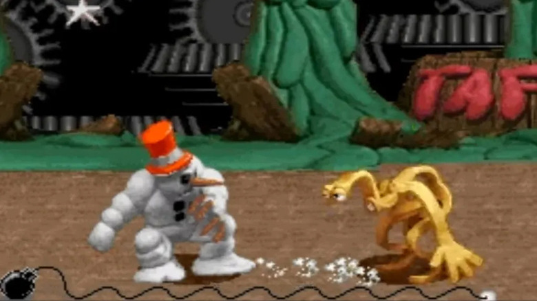 Frosty slides away from Taffy in ClayFighter