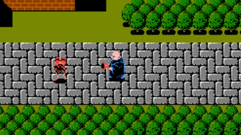 Fester approaches an alien with a blunderbuss in "Fester's Quest" (1989)