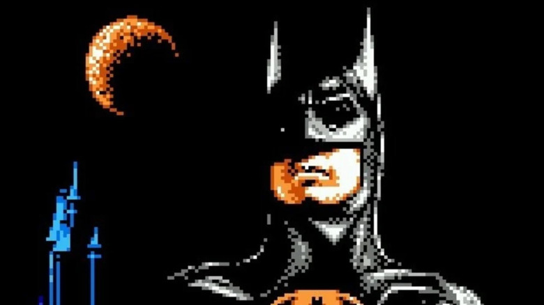 Batman stands with the full moon in the background in "Batman: The Video Game" (1989)