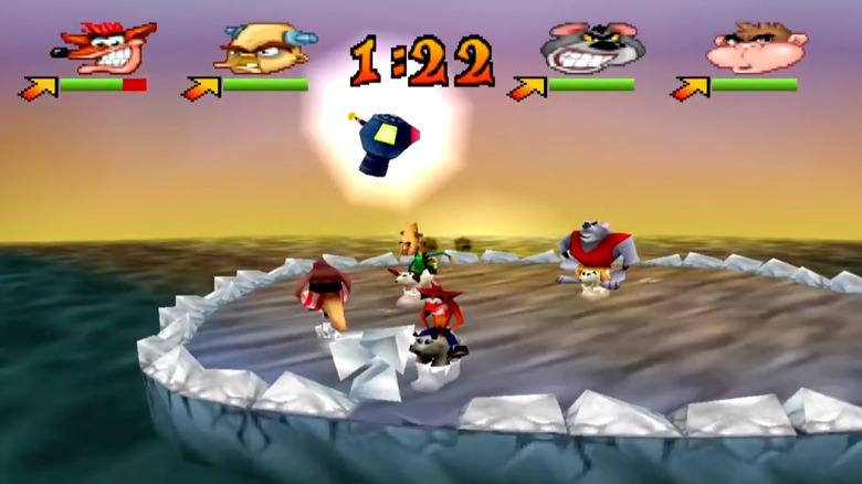 A game taking place in the Polar Panic level of Crash Bash