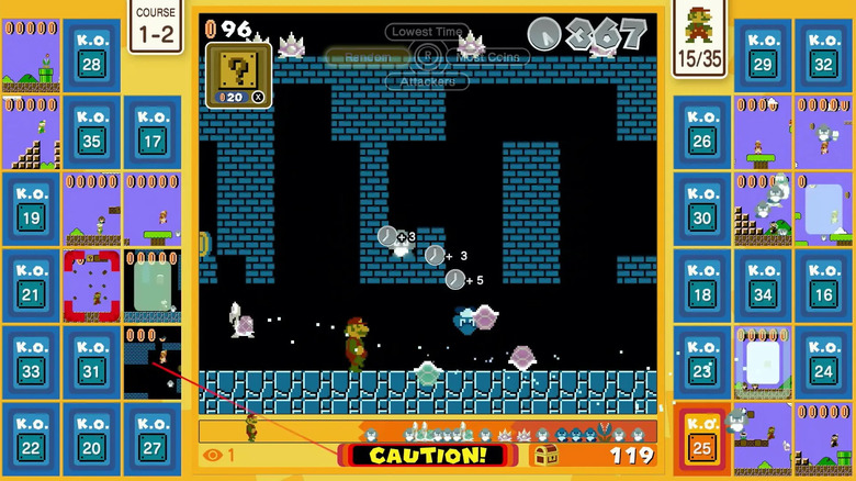 Super moves through an underground stage full of Koopas and Goombas in "Super Mario Bros. 35" (2020)