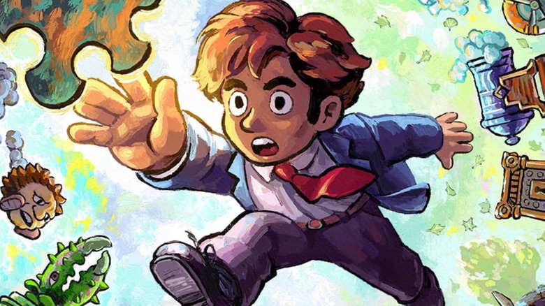 Tim reaching for puzzle piece in Braid cover image