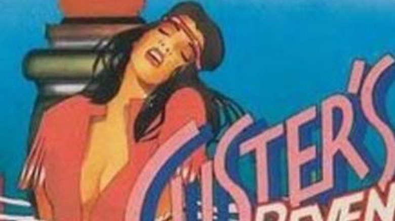A Native American woman appears in distress on the cover of "Custer's Revenge" (1982)