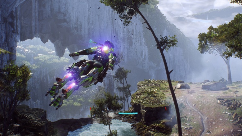 Player flying with jetpack in Anthem