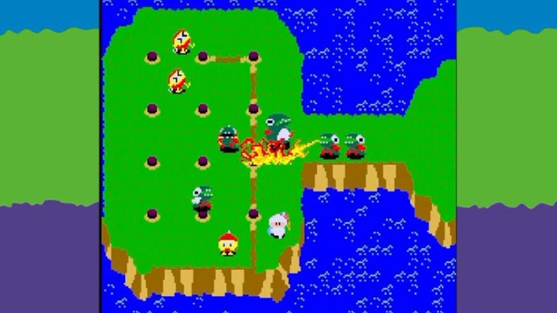 Dug fighting enemies in Dig Dug 2