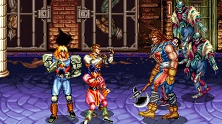 Jake Hunter, Christopher Smith, and Hong Hua Zhao face an axe-wielding enemy and his zombies in Night Slashers
